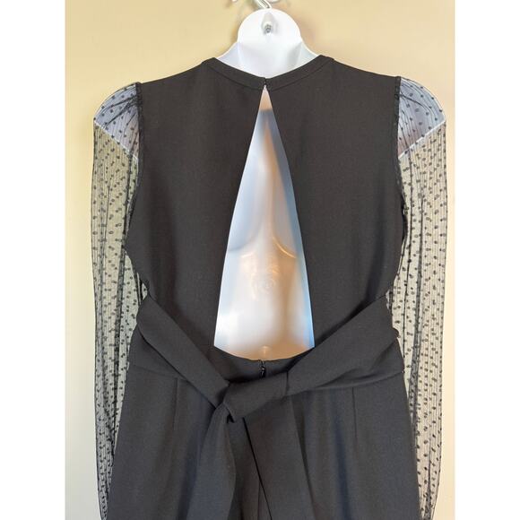 Adelyn Rae Sz L Black Jumpsuit Open Back Sheer Sleeves Wide Leg Classic Elegant - Picture 8 of 15